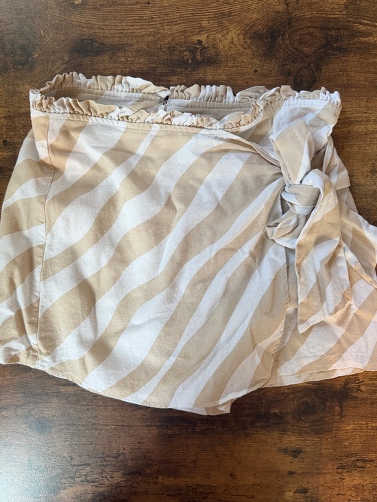Versona Pants - Versona Beige and White Striped Elastic Waist Skirt